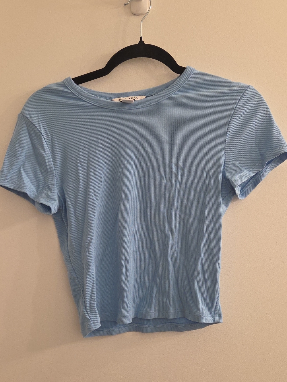 Athleta Signature Rib Crop Tee In Light Blue, Size S Petite